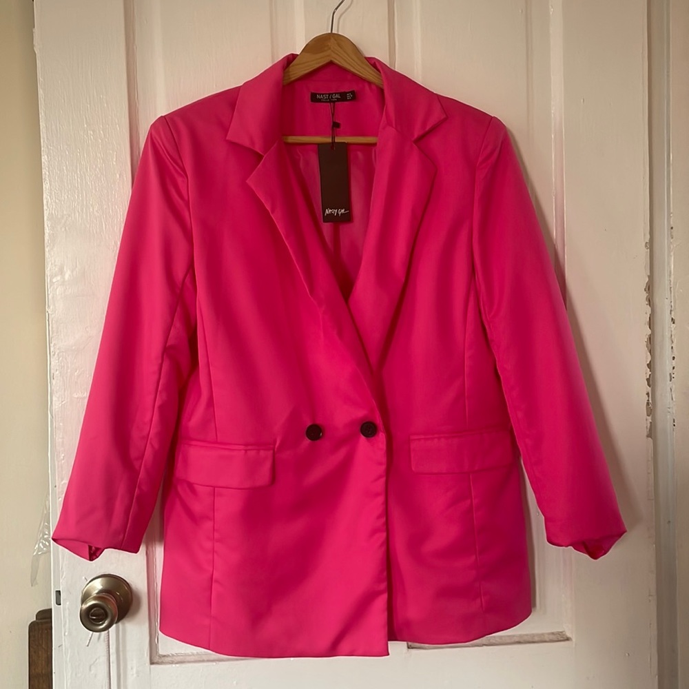 Nasty Gal Hot Pink Double Breasted Oversize Blazer